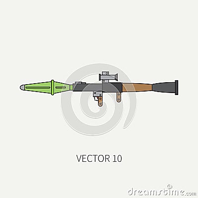 Line flat color vector military icon grenade launcher. Army equipment and weapons. Assault. Soldiers. Armament Vector Illustration