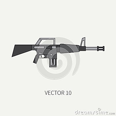 Line flat color vector military icon - machine gun. Army equipment and weapons. Cartoon style. Assault. Soldiers Vector Illustration