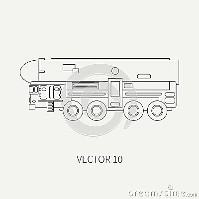 Line flat plain vector icon armored reactive systems of salvo army truck. Military vehicle. Cartoon vintage style Vector Illustration