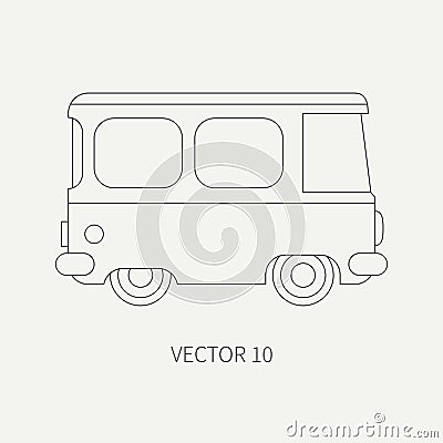 Line flat plain vector icon minibus taxi car. Commercial vehicle. Cartoon vintage style. Transportation. Traveling Vector Illustration