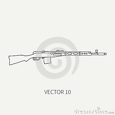 Line flat plain vector military icon rifle, carbine. Army equipment and armament. Legendary retro weapon. Cartoon style Vector Illustration