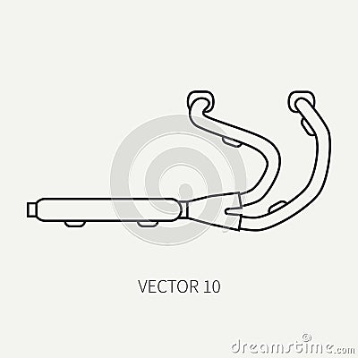 Line flat plain vector motorcycle icon classic bike exhaust system. Legendary retro. Cartoon style. Biker motoclub Vector Illustration