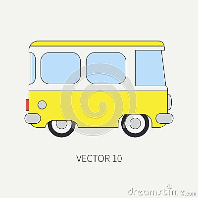 Line flat vector color icon minibus taxi car. Commercial vehicle. Cartoon vintage style. Transportation. Traveling Vector Illustration