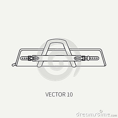 Line flat vector hunt and camping icon casing, bag. Hunter equipment, armament. Retro cartoon style. Wildlife travel Vector Illustration