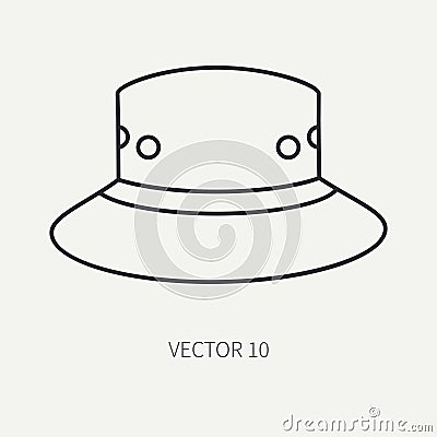 Line flat vector hunt and camping icon hat, cap beret. Hunter equipment, armament. Retro cartoon style. Wildlife travel Vector Illustration