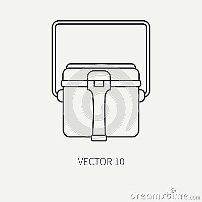 Line flat vector hunt and camping icon - kettle. Hunter equipment, armament. Retro cartoon style. Wildlife travel Vector Illustration