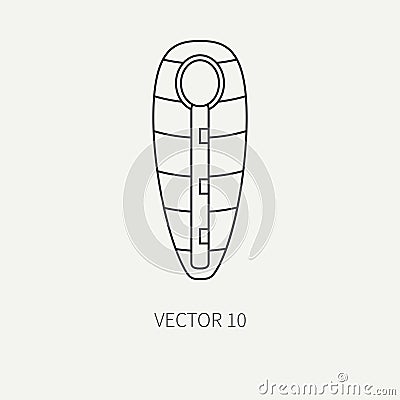 Line flat vector hunt and camping icon sleeping bag. Hunter equipment, armament. Retro cartoon style. Wildlife travel Vector Illustration