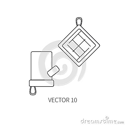 Line flat vector kitchenware icons - oven-glove. Cutlery tools. Cartoon style. Illustration and element for your design Vector Illustration