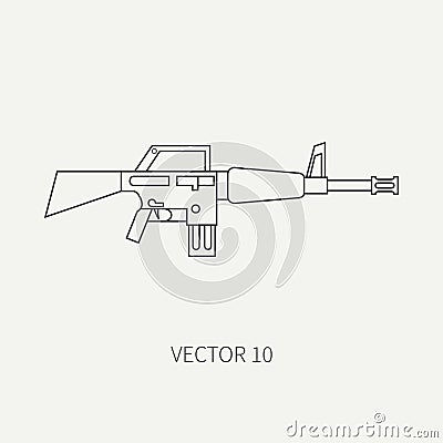 Line flat vector military icon - machine gun. Army equipment and weapons. Cartoon style. Army. Assault. Soldiers Vector Illustration