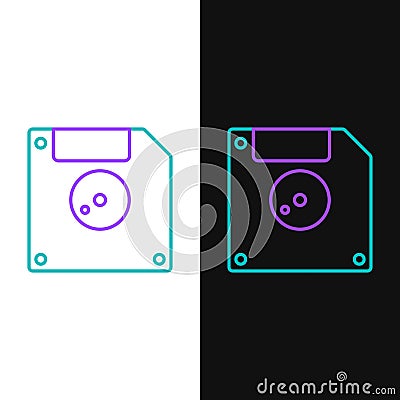 Line Floppy disk for computer data storage icon isolated on white and black background. Diskette sign. Colorful outline Vector Illustration
