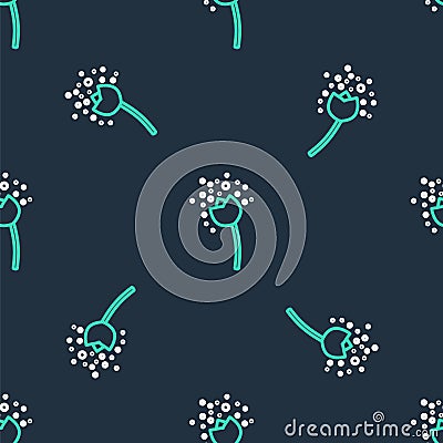 Line Flower producing pollen in atmosphere icon isolated seamless pattern on black background. Vector Vector Illustration