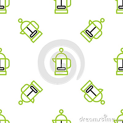 Line French press icon isolated seamless pattern on white background. Vector Vector Illustration