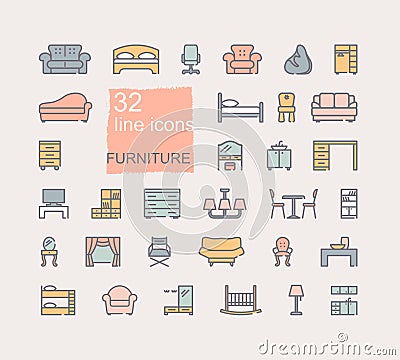 Line furniture icons set. Collection of vector icons Vector Illustration