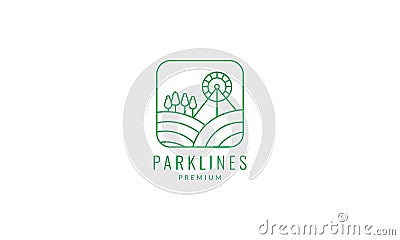 Line garden with Ferris Wheel logo vector icon illustration design Vector Illustration