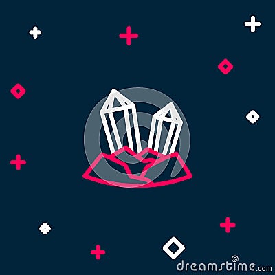 Line Gem stone icon isolated on blue background. Jewelry symbol. Diamond. Colorful outline concept. Vector Vector Illustration