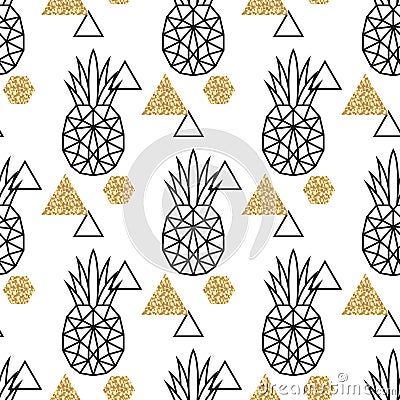 Line geometric pineapple and gold shimmer dot Vector Illustration