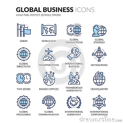 Line Global Business Icons Vector Illustration