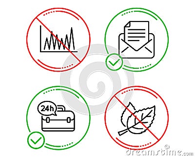 Line graph, 24h service and Mail correspondence icons set. Leaf sign. Vector Vector Illustration