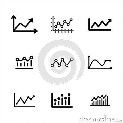 line graph icons set simple clean and smooth line and fill vector icons in black Vector Illustration