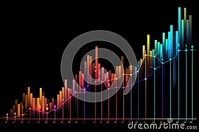 Line graph of income growth, timeline, arrows indicate the direction of the graph, vector Stock Photo