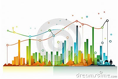 Line graph of income growth, timeline, arrows indicate the direction of the graph, vector Stock Photo