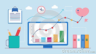 A line graph indicating the correlation between consistent journaling and improved mental health displayed in a thes Vector Illustration