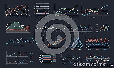 Line graph. Linear chart growth, business diagram graphs and colorful histogram graph isolated vector set Stock Photo