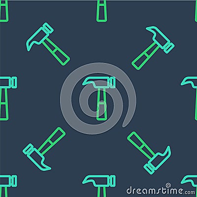 Line Hammer icon isolated seamless pattern on blue background. Tool for repair. Vector Vector Illustration