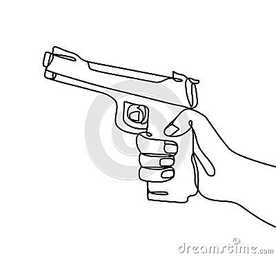 Line hand with gun Vector Illustration