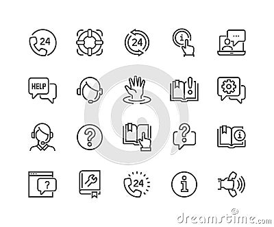 Line Help and Support Icons Vector Illustration