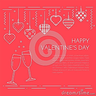 Line horizontal banner for Saint Valentine`s day and love theme Vector Illustration