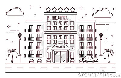 Line hotel building. Vector Illustration