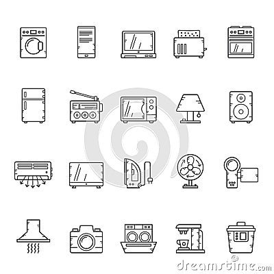 Line Household appliances and electronics icons Vector Illustration