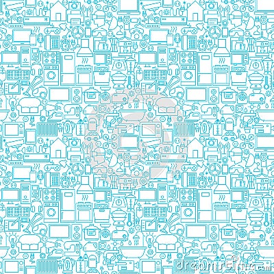 Line Household White Seamless Pattern Vector Illustration