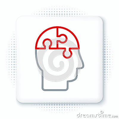 Line Human head puzzles strategy icon isolated on white background. Thinking brain sign. Symbol work of brain. Colorful Vector Illustration