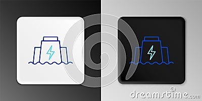 Line Hydroelectric dam icon isolated on grey background. Water energy plant. Hydropower. Hydroelectricity. Colorful Vector Illustration