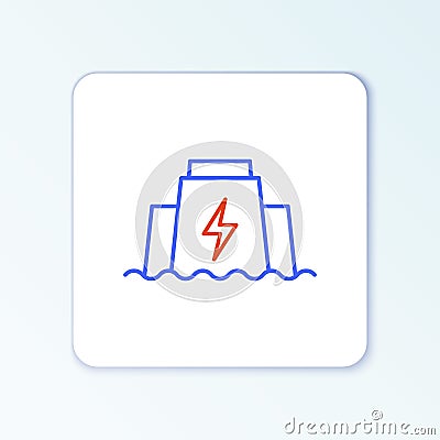 Line Hydroelectric dam icon isolated on white background. Water energy plant. Hydropower. Hydroelectricity. Colorful Stock Photo