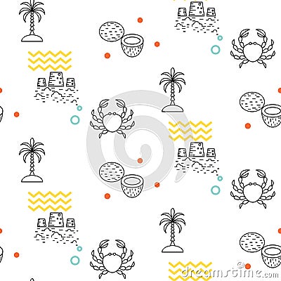 Line icon beach seamless vector pattern. Vector Illustration