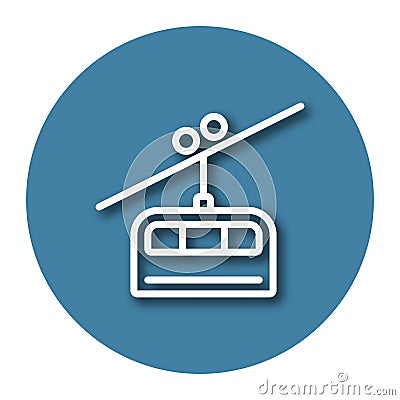 Line icon of cable railway with shadow Vector Illustration