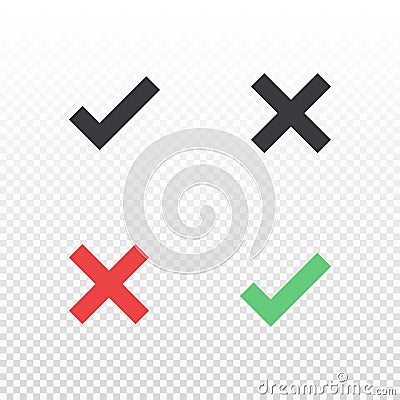 Line icon cancel and approve. Black red and green cross and check mark symbol. Element for design app or website Vector Illustration