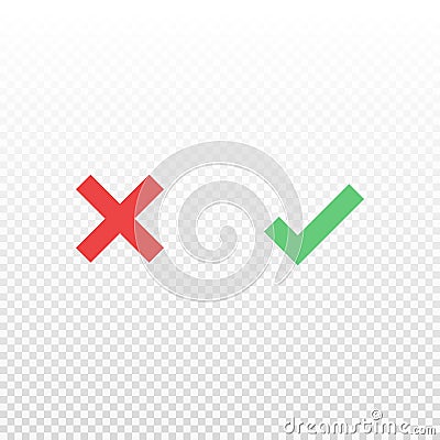 Line icon cancel and approve. Red cross and green check mark symbol. Element for design app or website. Vector Illustration