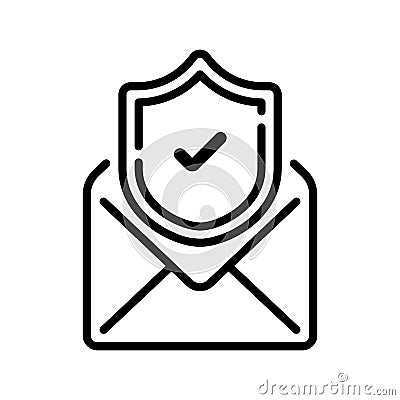 line icon design of read or open email with notif of verified security protection shield Vector Illustration