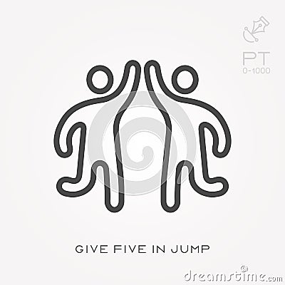 Line icon give five in jump Vector Illustration