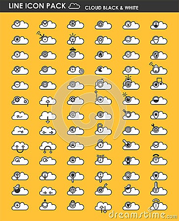 Line icon pack cloud black and white Vector Illustration