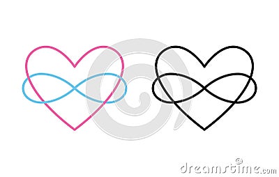 Line icon polyamory. Colored and black versions. Ethical non monogamy concept. Notions of polygamy and open relations. Heart shape Cartoon Illustration