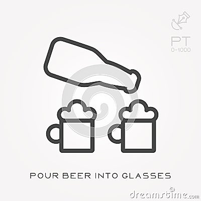 Line icon pour beer into glasses Vector Illustration