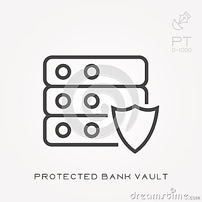 Line icon protected bank vault Vector Illustration