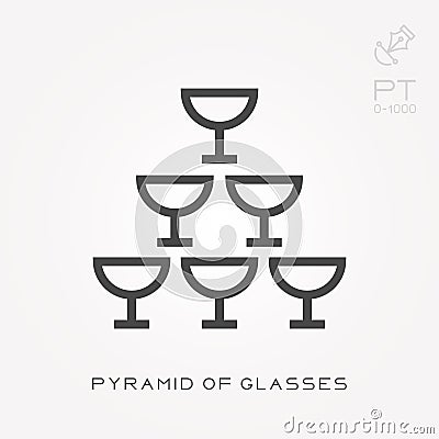 Line icon pyramid of glasses Vector Illustration