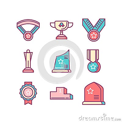 Line Icon of Rewards, Prise, Isolated Object. Line icons set. Stock Photo