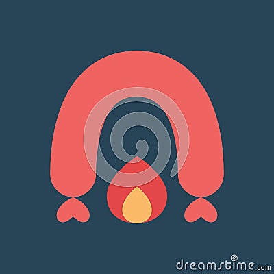 Line icon sausage on fire Vector Illustration